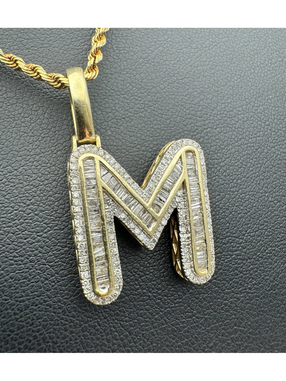Jewelry 10k solid two tone Yellow Gold Letter M natural diamond 1.2CTW Pendant